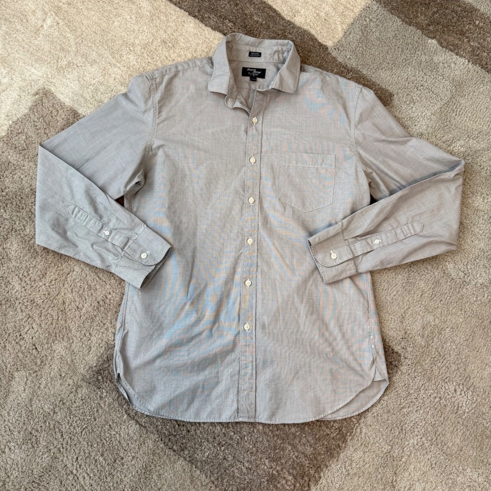 J Crew Thompson‎ Shirtings Men's Button Down Shirt Grey Stripe Size L